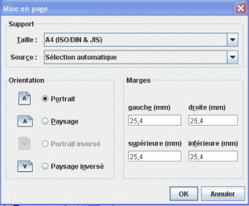 Configuration Java de la page