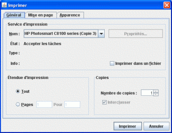 dialogue d'impression Java