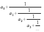 a_{0}+{1}over{a_{1}+{1}over{a_{2}+{1}over{a_{3}+{1}over{...}}}} 
